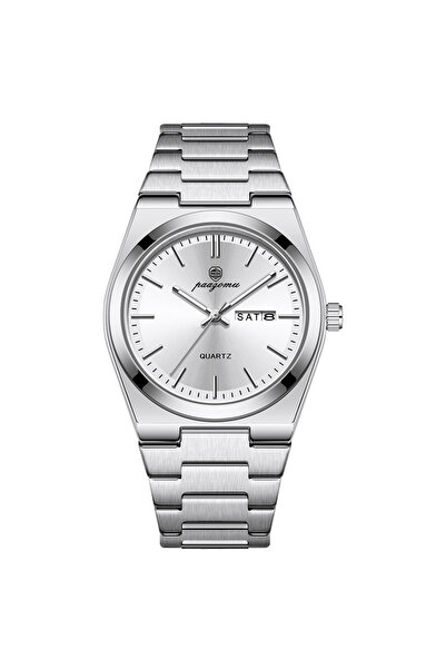 Choice ساعة يد رجالية فاخرة من بازومو، فضية وبيضاء، كوارتز، مقاومة للماء، مزو...