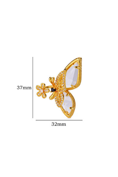 Choice JZ6503G-1 خواتم فراشة من الزركون والكريستال للنساء من الفولاذ المقاوم ...