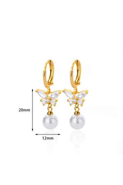 Choice أقراط E3743G من الزركون واللؤلؤ الطبيعي للنساء مطلية بالذهب من الفولاذ...