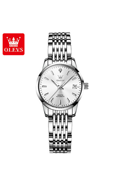 Choice Woman Sliver White OLEVS 6635 Luxury Brand Ladies Watch Automatic Mechanical Wristwatch Waterproof S
