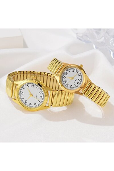 Choice XR4904-GOW2 قطعتان من ساعة كوارتز ذهبية كلاسيكية بمؤشر دائري ومحاكاة ك...