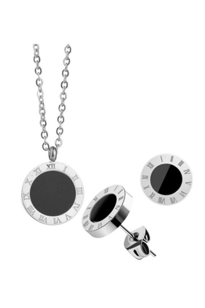 Choice Silver Set B European and American personality trend Roman diamond double ring shell necklace earrin