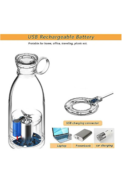 OEM Portable Multifunctional Blender, 420 ml, USB Charging, 6 Stainless Steel Blades, 50W, White, 22 x 6
