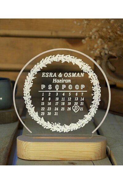 İHRA Kişiye Özel takvim detaylı Pleksi LED Lamba - Evlilik/Yıldönümü Hediyesi