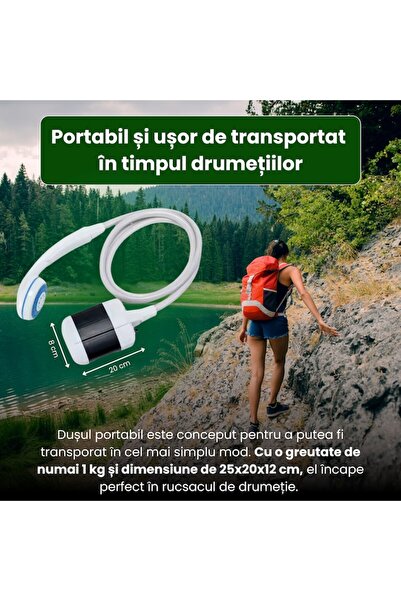 QUANTIM Portable Camping Shower - Electric Pump, 1.5m Hose, USB Rechargeable, 2200mAh, White