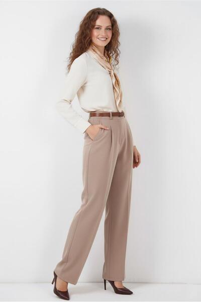 TRENDTESETTÜR Women's Beige (Stone) Belted P Palazzo Pants t 6966