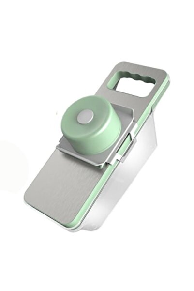 Boxely 6-in-1 Manual Slicer with Container, 6 Blades, Premium Stainless Steel, Silver/Green
