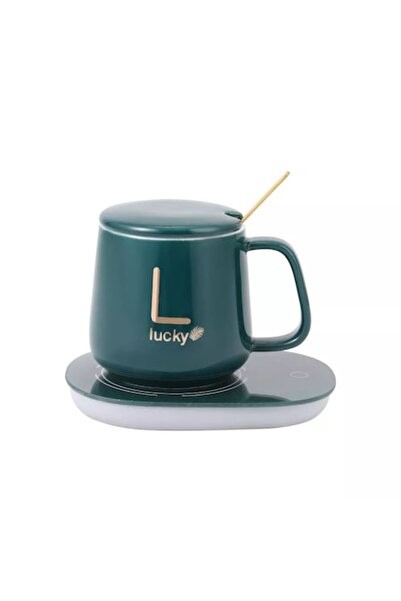 Boxely Promotional set: Ceramic heated mug 400ml (55°C, 220V, green) + cordless milk frother with stand, b