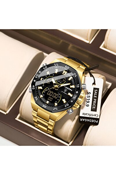 Choice3 ساعة E101 ذهبية سوداء رياضية رجالية، مزودة بإضاءة LED، مقاومة للماء، ...