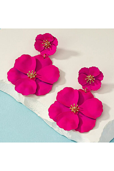 Choice AEH60006 أقراط متدلية على شكل زهرة فوشيا للنساء مطلية بالذهب، متدلية ع...
