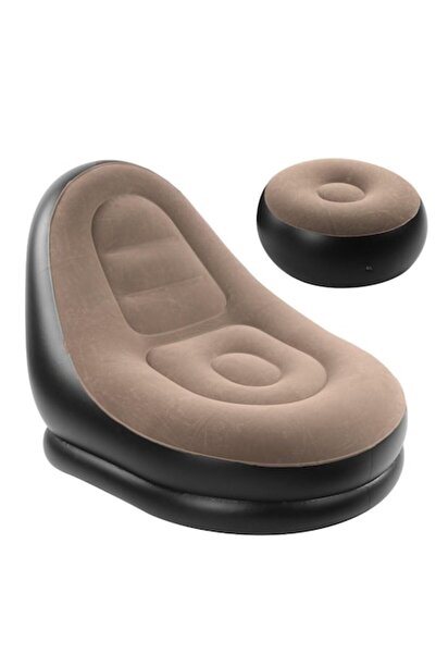 Boxely Inflatable armchair with footrest, velvet cover, indoor/outdoor, black/cream