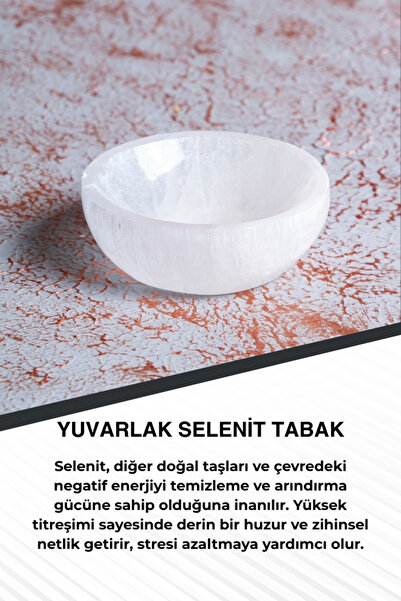 Saff Doğal Taş Yuvarlak Selenit Tabak no.2