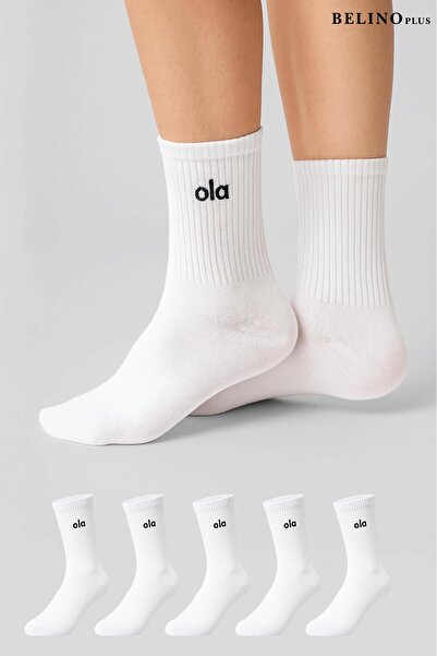 BELİNOPLUS Ola Cotton White Color 5-Piece Pack Socks for Sports and Daily Use