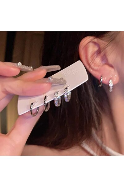 Choice 01 4Pcs/set Stainless Steel Aesthetic Zircon Crystal Hoop Earrings for...