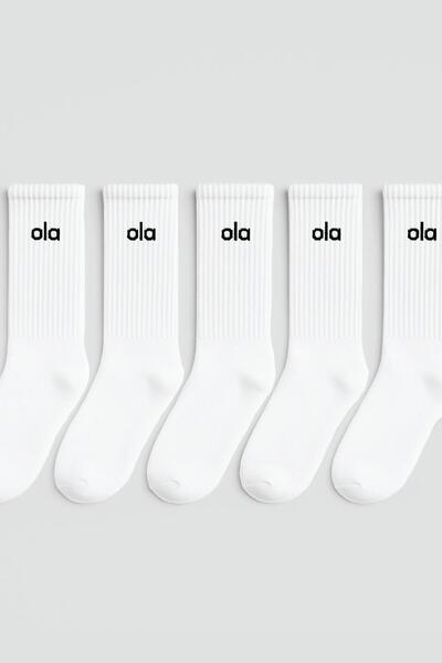 BELİNOPLUS Ola Cotton White Color 5-Piece Pack Socks for Sports and Daily Use