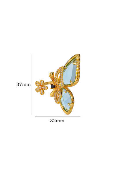 Choice JZ6503G-2 خواتم فراشة من الزركون والكريستال للنساء من الفولاذ المقاوم ...