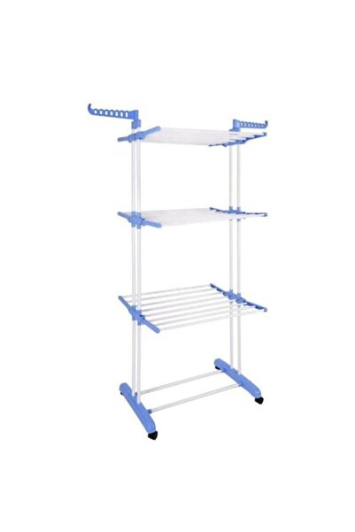 Boxely Uscător de rufe vertical pliabil, Boxely, 3 niveluri, suport pentru umerașe, alb/albastru