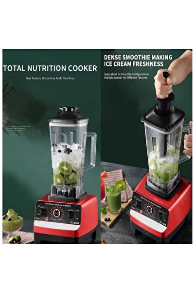 AT Performance Blender 2 în 1 cu zdrobitor de gheață, 15 viteze, 32.000 rpm, 4500 W, 2,5 L, negru/roșu