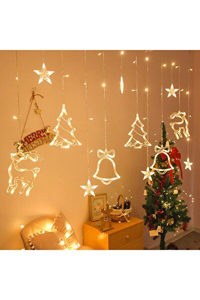 Generic Christmas Curtain Lights LED String Warm White Reindeer Bell Star Tree Window Decor Battery Operated
