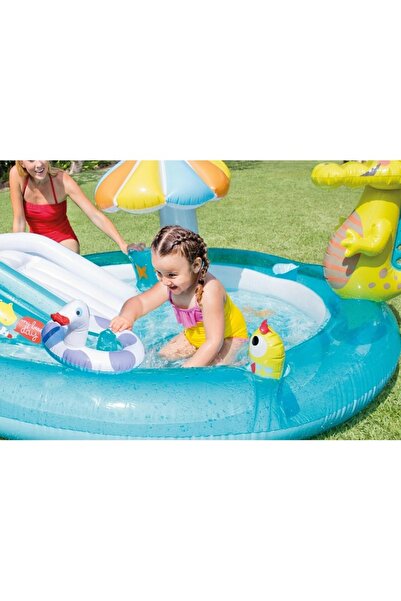 Boxely Inflatable Round Pool with Crocodile Slide, Hose Connection, 200 x 170 x 84 cm, Multicolor