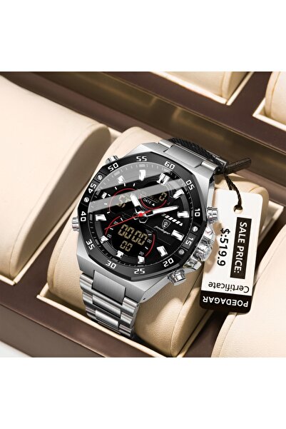 Choice12 E101 Silver Black BK Top Sport Men Clock LED Luminous Waterproof Week Date Man Watch Electronic Sta