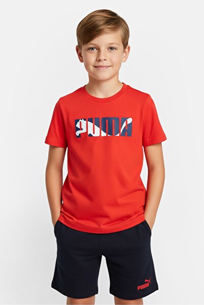 Puma Kids Boy Brand Logo Short Sleeve T-Shirt And Shorts, Multicolor