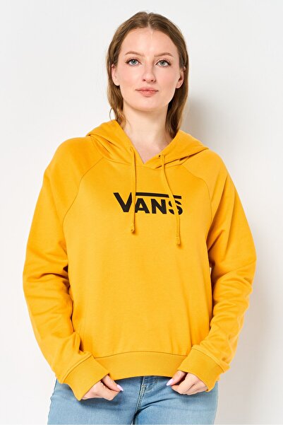 Vans Women Brand Logo Long Sleeve Hoodie, Mustard
