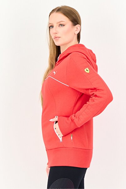 Puma x Scuderia Ferrari Women Sportswear Fit Long Sleeve Outdoor Hooded Sweatshirt, Red
