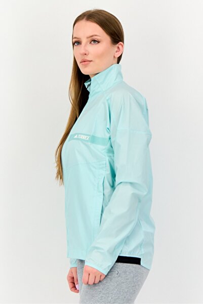 adidas Women Sportswear Fit Long Sleeve Outdoor Windbreaker Jacket, Light Turquoise