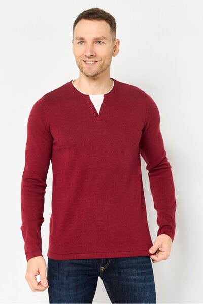 CELIO Men Crew Neck Heather Sweater, Maroon