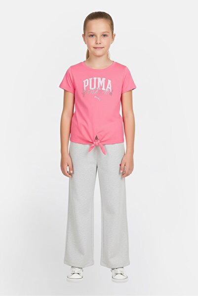 Puma Kids Girl 2 Pieces Sportwear Fit Short Sleeve Outdoor T-Shirt And Sweatpants Set, Multicolor