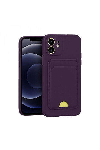 Twin Store حافظة آيفون 11 من السيليكون مع حامل بطاقات كيلفن - أرجواني غامق