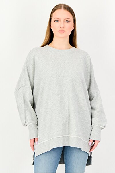 aerie Women Ribbed Collar Heather Sweatshirt, Light Grey