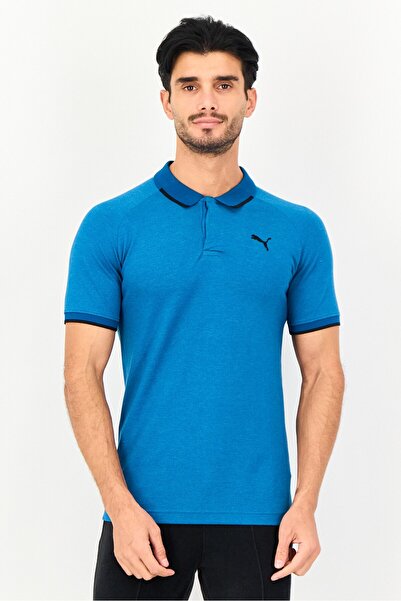 Puma Men Slim Fit Short Sleeve Pique Outdoor Polo Shirt, Heather Teal Blue