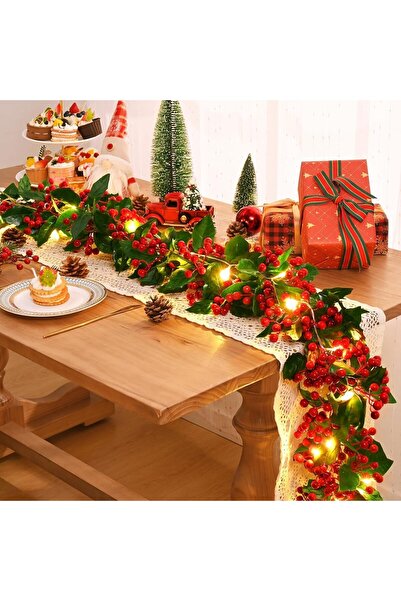 Generic 2 Meter Christmas Garland with Lights Red Berry Artificial Vine Fireplace Stair Decor Indoor Outdoor