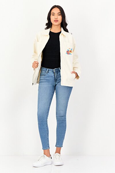 Vans Women Floral Pattern Denim Jacket, Cream