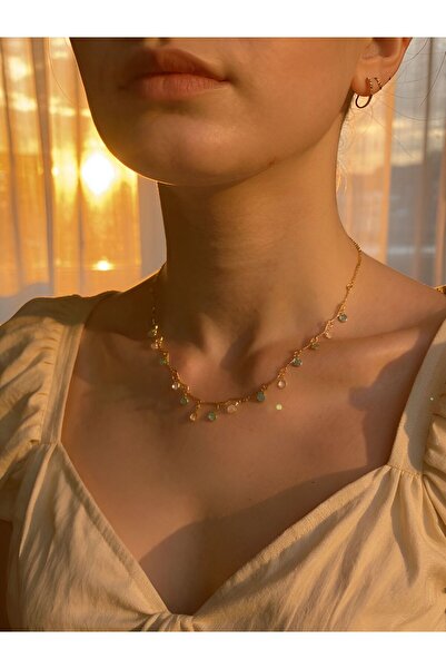 lunara jewelry Çelik İnce Zincirli Taşlı Kolye