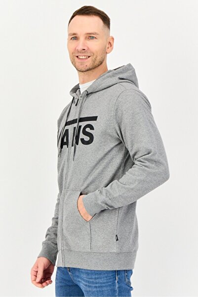 Vans Men Brand Logo Long Sleeve Full Zip Hoodie, Grey