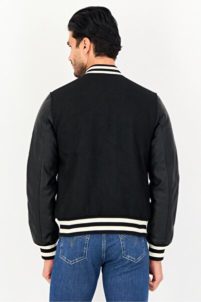 CELIO Men Plain Bomber Jacket, Black