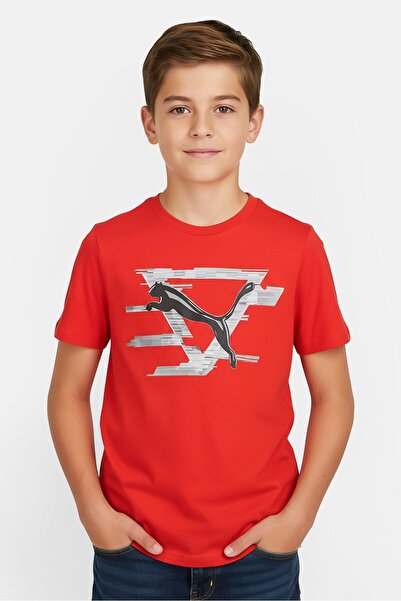 Puma Kids Boy Crew Neck Short Sleeve Outdoor T-Shirt, Red