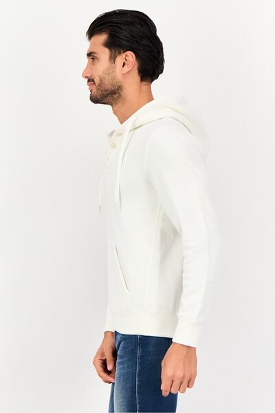 CELIO Men Plain Long Sleeve Hoodies, Off White