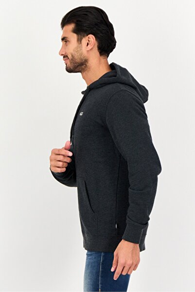 Vans Men Drawstring Embroidered Logo Long Sleeve Full Zip Hoodie, Dark Grey