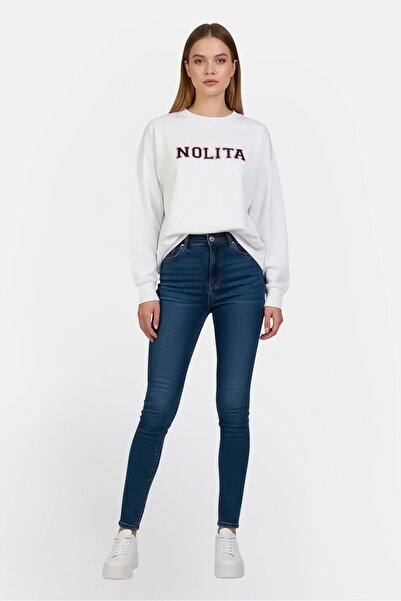 Nolita Women Crew Neck Brand Logo Long Sleeve Sweatshirt, White