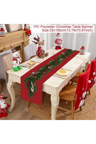 Choice مفرش طاولة عيد الميلاد الأخضر مقاس 35*180 سم، زينة عيد الميلاد السعيد للمنزل 2024، علم طاولة عيد الميلاد