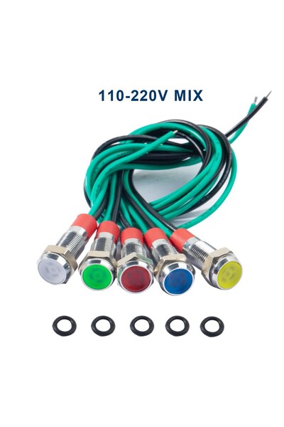 Choice 110-220 فولت مزيج 5 قطع 6 مم مؤشر ضوء معدني ليد مصباح إشارة مقاوم للما...