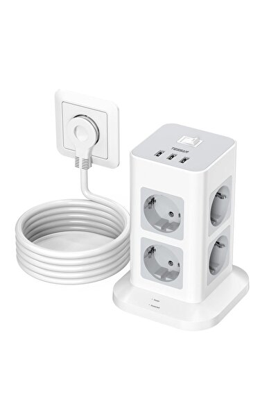 Choice قابس أوروبي قابس مسطح 8AC 3USB TESSAN قابس مسطح متعدد المقابس مع 8 منافذ 3 منافذ USB قابس الاتحاد الأوروبي S