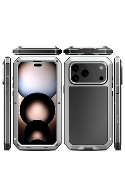 Choice iPhone17 Pro Max درع معدني فضي، مناسب لهاتف iPhone 17 Pro Max 16 15،14...