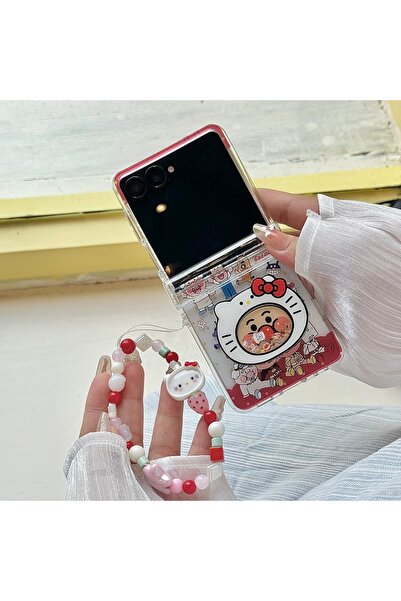 Miniso جراب هاتف سامسونج ZFlip 6 مع حامل وحبل تعليق، بتصميم سانريو هيلو كيتي،...