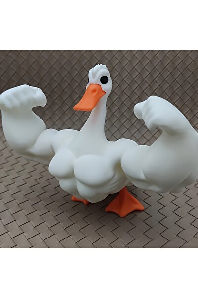 Choice تمثال بطة عضلية أبيض قطعة واحدة - ديكور سطح مكتب ثلاثي الأبعاد، رف كتب...