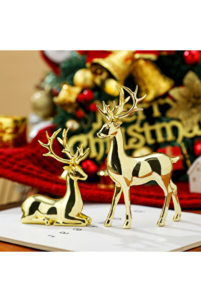 Choice تمثال غزال واقف جالس من الراتينج الذهبي مكون من قطعتين لتزيين عيد المي...